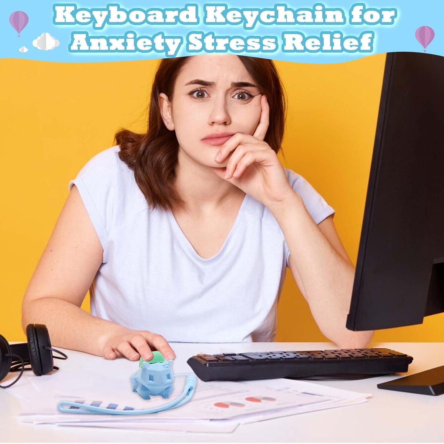 3D Printed Frog Keyboard Fidget Toy for Adults Keyboard Clicker Keychain Fidget Stress Relief Sensory Toy (Frog)