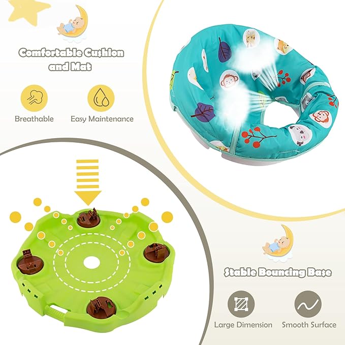 HOMGX Baby Bouncer Activity Center, 3 in 1 Baby Jumper Center & Infant Playtime Mat & Activity Table w/Baby Toys, 3 Adjustable Heights & 360° Rotatable Seat, Activity Center for Toddlers (Green)