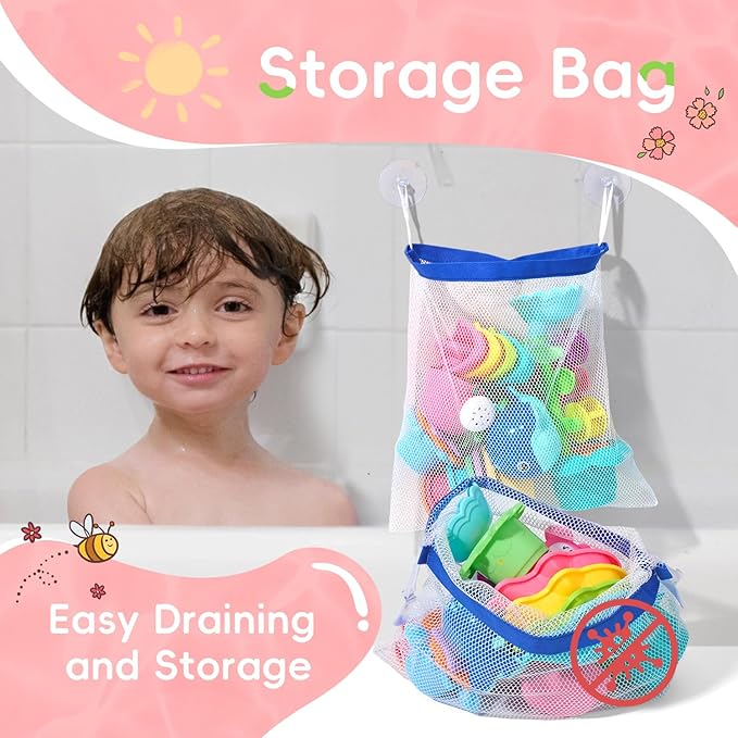 Toddler Bath Toys for Kids Ages 1-3, 17PCS Easy Clean & Colorful Mold Free Bath Toys for Babies 6-12 Months with Educational Stacking Cups Fun Bathtub Pool Water Toys for Toddler 2-4 Stocking Stuffers