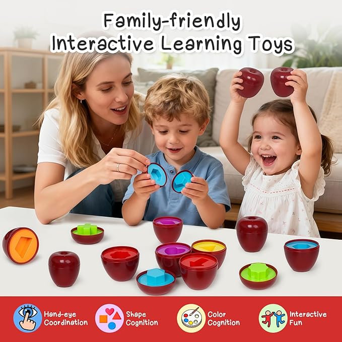 Apple Toys,Montessori Geometric Shape Sorter Toys for Toddlers 12 Month,Early Educational Learning Color Sorting & Matching Games,Fine Motor Activities for Preschool Classroom & Gifts