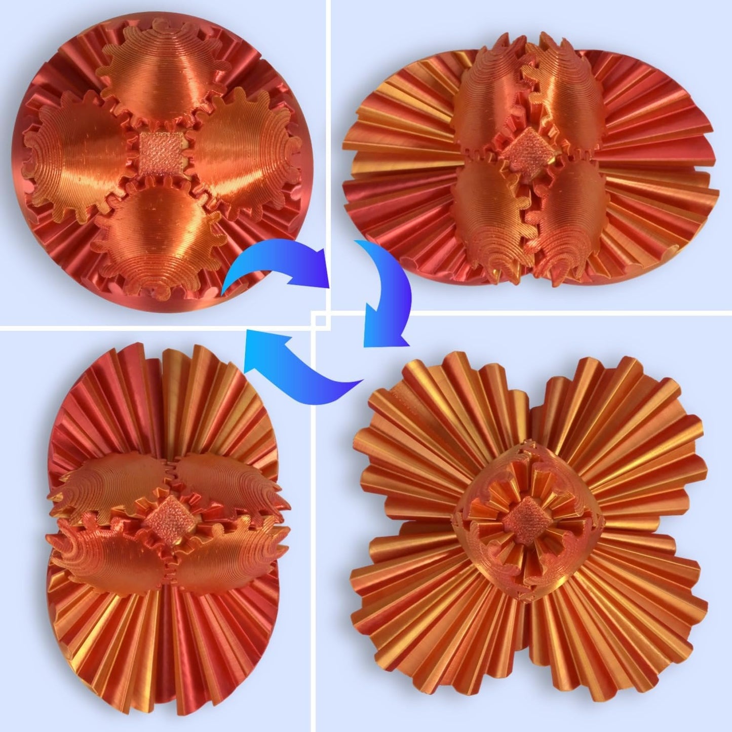 3D Printed Gear Ball, Gear Sphere Fidget Toy Stress Relif Toy for ADHD, Anxiety Relaxing Toy for Adults at Work/Study/Travel, Red-Gold