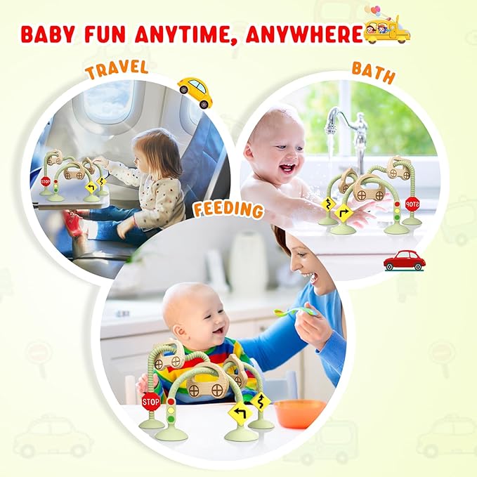 High Chair Suction Toys for Babies 6-12 Months, Suction Cup Toy for Toddlers 1-3, Baby Sensory Montessori Chew Toy for Babies 0-6 Month, Silicone Baby Teething Toys for 12-18 Months