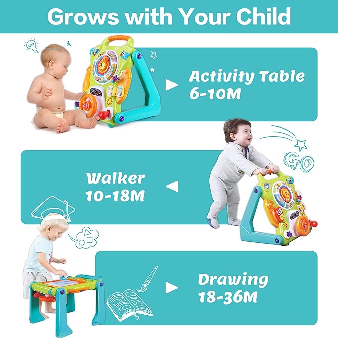 iPlay, iLearn 3 in 1 Baby Walker Sit to Stand Toys, Kids Activity Center, Toddlers Musical Fun Table, Lights and Sounds, Learning, Birthday Gift for 9, 12, 18 Months, 1, 2 Year Old, Infant, Boy, Girl