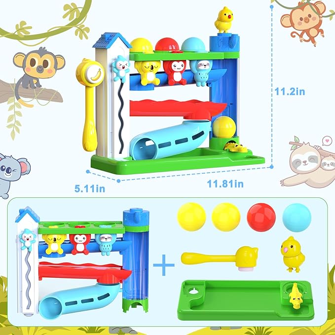 Musical Toy for 1-2 Year Old Boys,Educational Baby Toys 12-18 Months,Ball Drop Toy with English & Spanish,Fine Motor Toys for Toddlers 1-3,Birthday Gift for 1+ Year Old Boy (Blue)