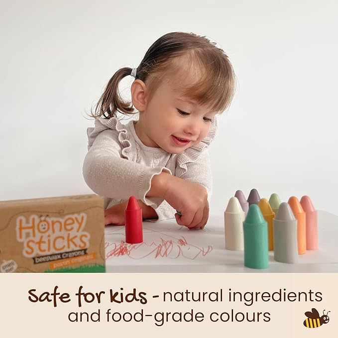 Honeysticks 100% Pure Beeswax Crayons (12 Pack) - Pastel Colored - Non Toxic Crayons for Toddlers 1-3, Safe for Baby from 1 Year Old Plus, Handmade with Natural Beeswax and Food-Grade Colors, Eco