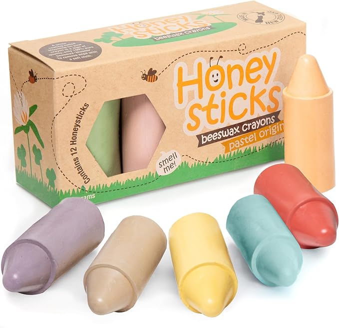 Honeysticks 100% Pure Beeswax Crayons (12 Pack) - Pastel Colored - Non Toxic Crayons for Toddlers 1-3, Safe for Baby from 1 Year Old Plus, Handmade with Natural Beeswax and Food-Grade Colors, Eco