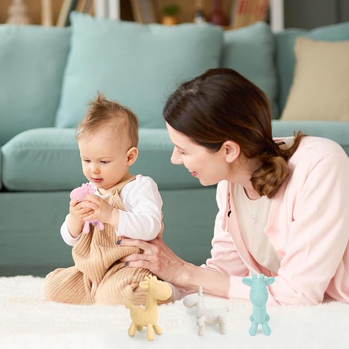 TYRY.HU Baby Teething Toys for Babies 0-6 6-12 Months,BPA Free Silicone Giraffe Teethers for Babies 3-6 months, Soft Chew Toys for Sore Gum, Montessori Sensory Toys Gifts for Infant Boys Girls, 4 Pack
