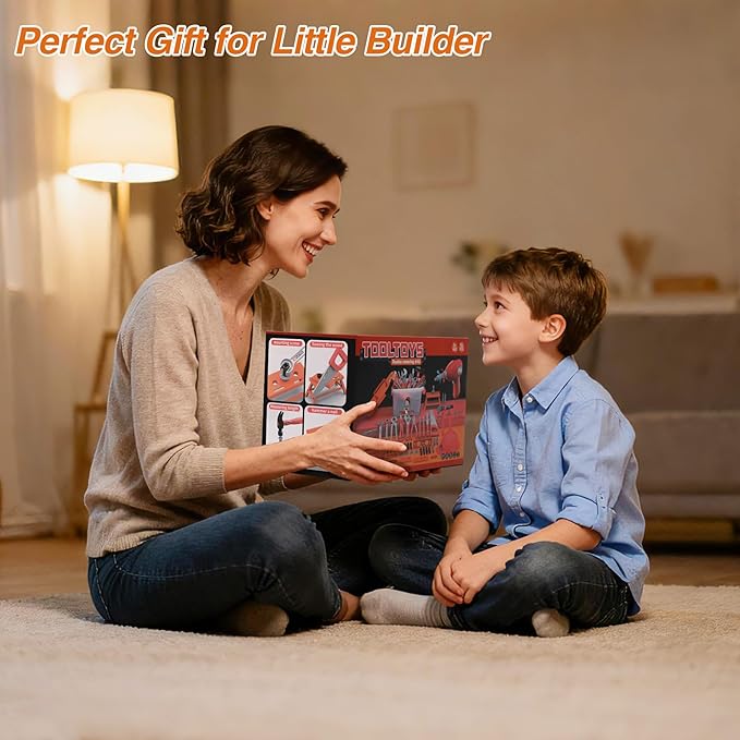 RedSwing Kids Tool Set, 55 Piece Kids Construction Kits with Storage Box,Toddler Play Tools,Pretend Play Construction Kits for Ages 3-8 Years Old