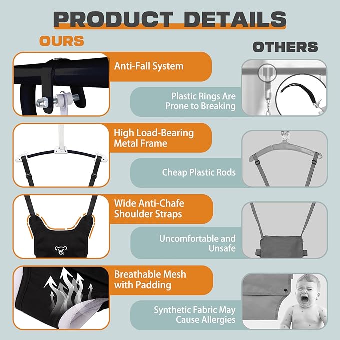 2-in-1 Baby Jumper & Swing - Foldable Stand, Stable Toddler Swing Set for Indoor & Outdoor Use (Black)