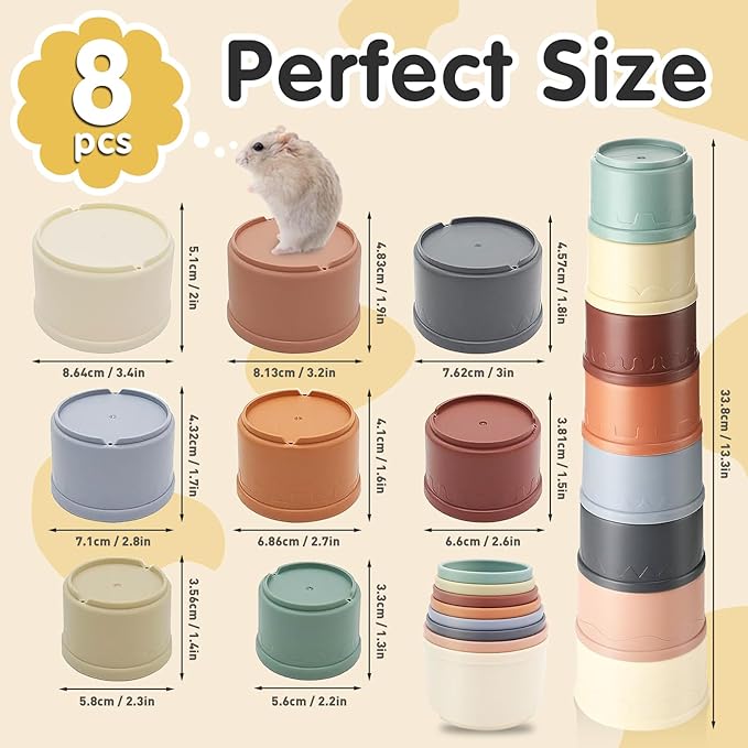8 Pcs Stacking Cups for Rabbits, Colorful Bunny Toys for Rabbits and Small Animals, Nesting Rabbit Toys of Different Sizes, Bunny Stacking Cups for Hiding Food and Playing