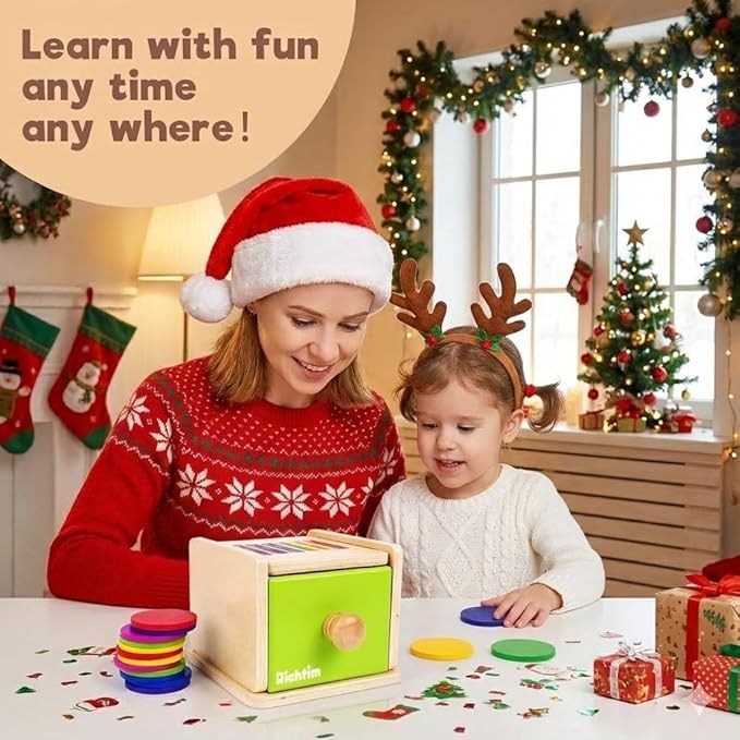 Montessori Toys for 1-3 Year Old: Color Sorting Wooden Drawer Box Toy for Toddlers, Object Permanence and Fine Motor Sensory Toy, 12-18 Months Busy Board Matching Game for Baby Boys and Girls Gifts