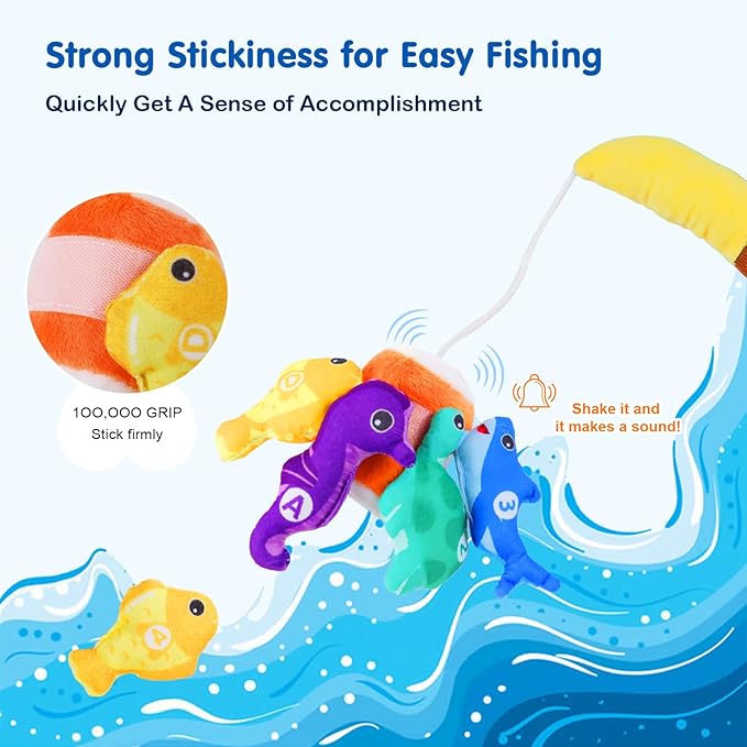 M SANMERSEN Montessori Toys for 1-2 Year Old - Toddler Fishing Game with Stacking Cups, Baby Toy 12-18 Months One Year Old Boy Girl Birthday Gift to Learn Count, Sort Colors and Shapes