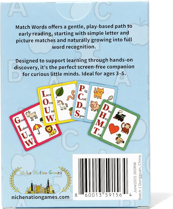 Match Words - Montessori-Inspired Early Reading Game for Ages 3-5 - Sight Words Matching Game - Preschool and Kindergarten Learning Activities - 1+ Players - More Fun Than Phonics Flash Cards