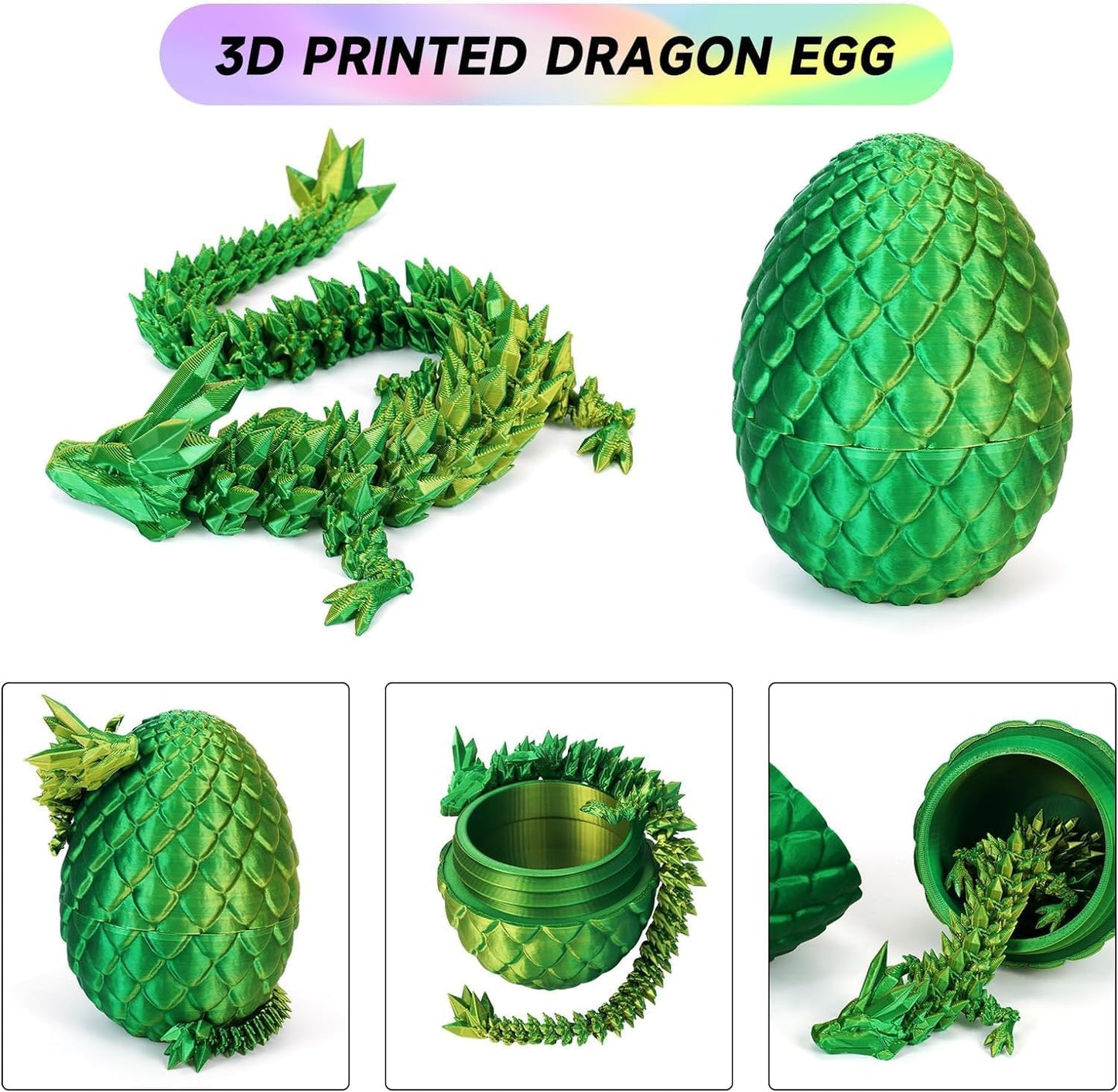 4PCS 3D Printed Dragon Eggs with Dragon Inside Articulated Crystal Dragon Mystery Dragon Egg Fidget Toy Surprise 3D Printed Animals Set (Multicolor1-4pcs)