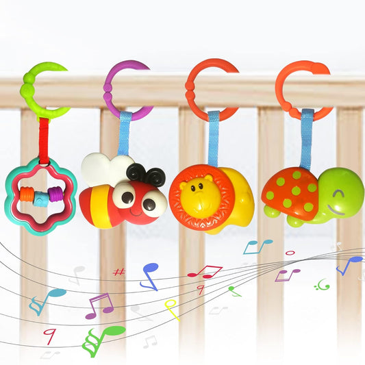 Baby Toys, Cartoon Animal Hanging Rattle Toys, Handbells Baby Rattles, Baby Bed Crib Car Seat Travel Stroller Toys for Infant, Best Birthday Gift for Newborn, 4 Pack