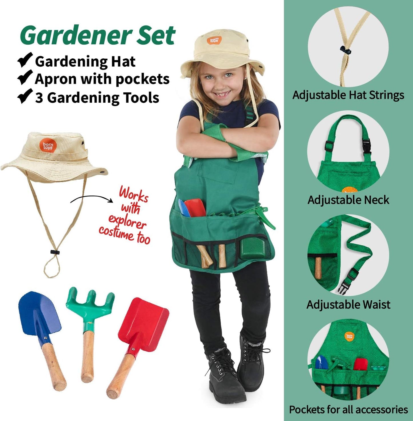 Born Toys Kids Costumes Set, 3-in-1 Dress Up & Pretend Play, Ages 3-7, Washable