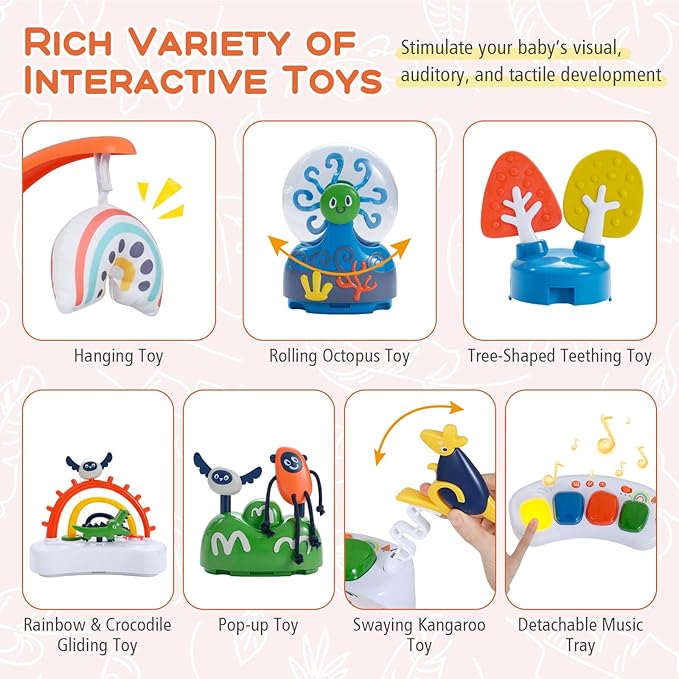 BABY JOY Baby Activity Center, Baby Jumpers and Bouncers with Music, Lights, 360° Rotating Seat, 3 Adjustable Heights, Montessori-Inspired Activity Center for Baby 6 Months + (Orange)