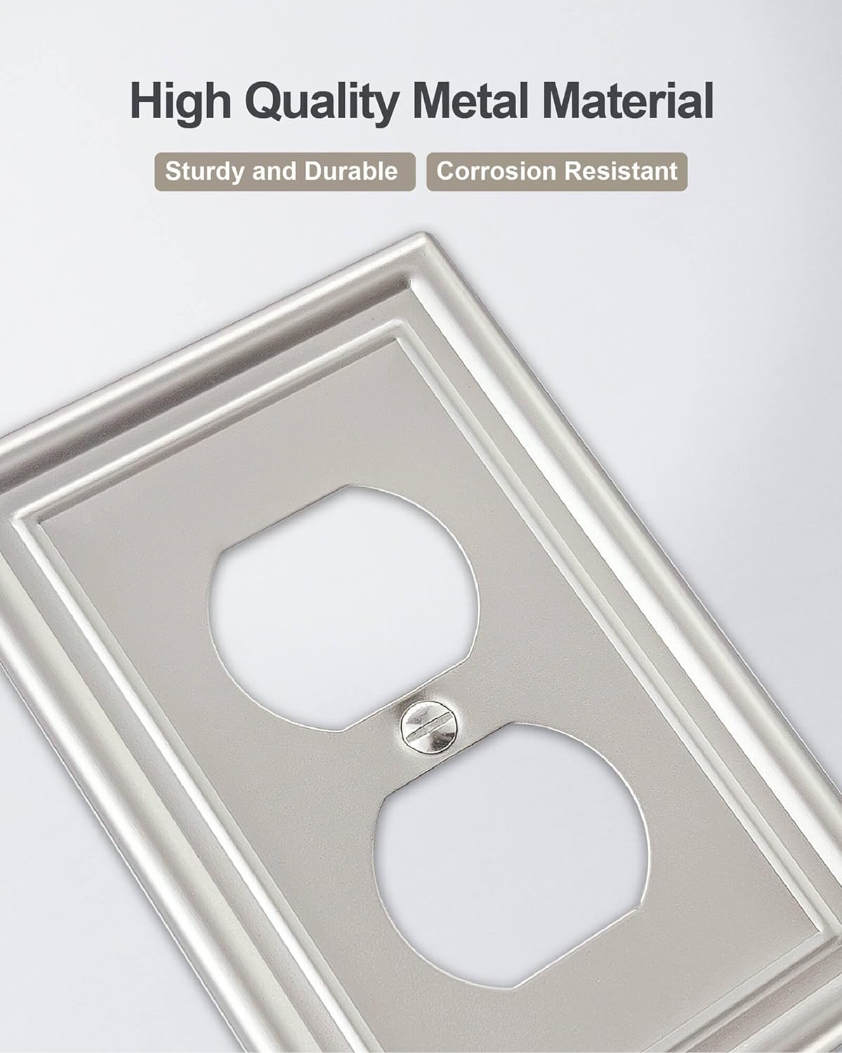 4-Pack Duplex Wall Plate, Satin Nickel Outlet Cover for Electrical Outlet, Receptacle, Decorative Switch Plates, Durable Metal, Midsize