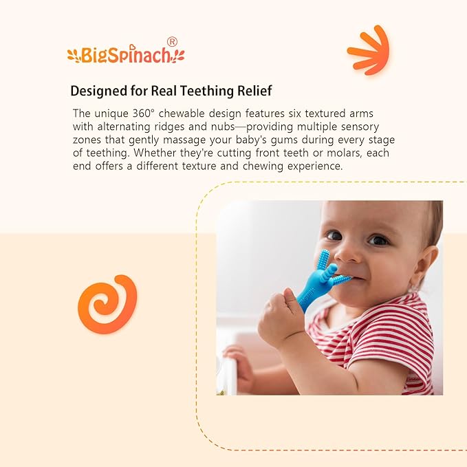 3D Baby Teether, BPA-Free Multi-Texture Silicone Teething Stick Toy,360-Degree Textured Design, Easy-Grip Design for Infants and Toddlers (Grey, 3D)