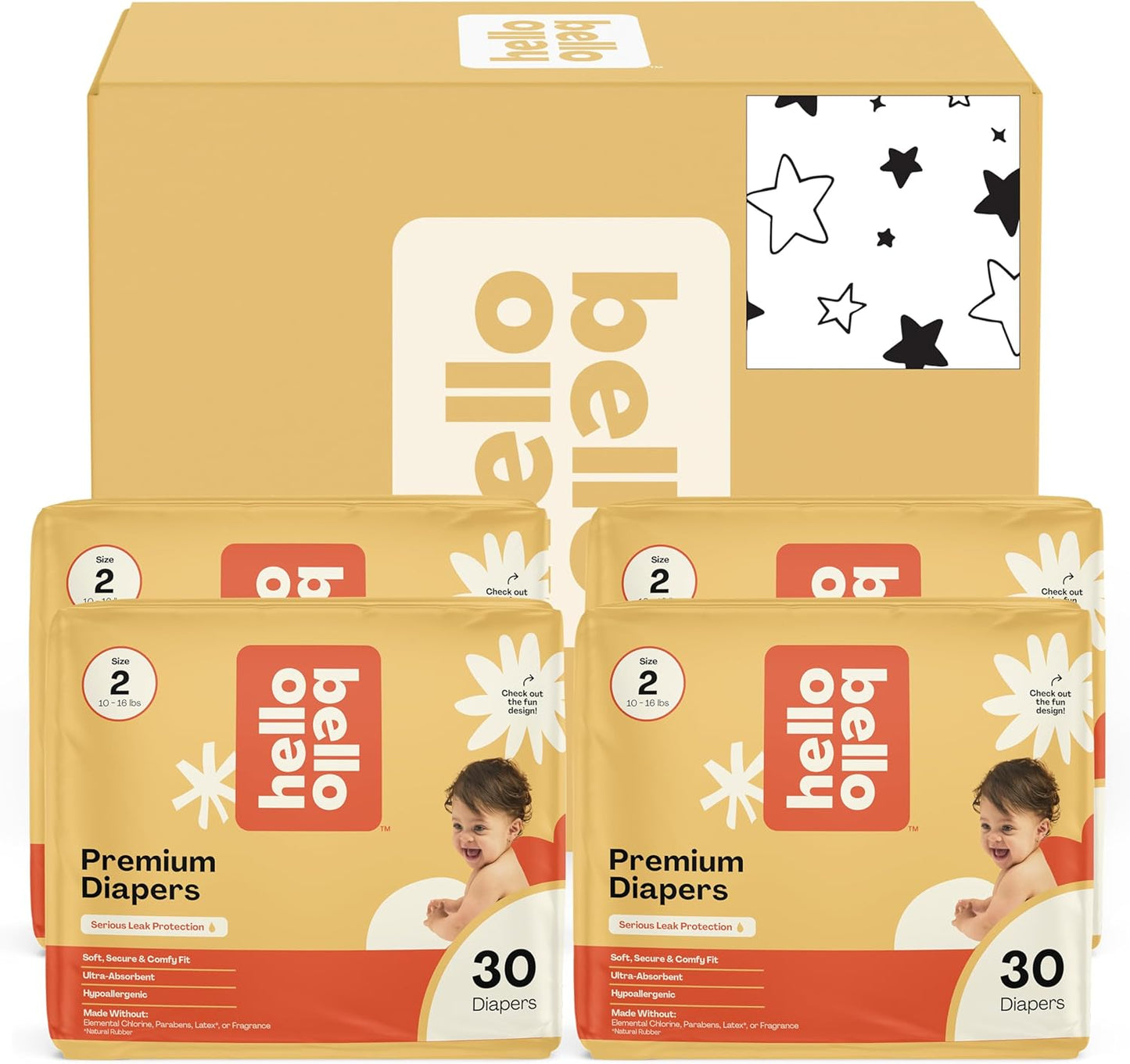 Hello Bello Diapers, Size 2 (10-16 lbs) Superstars - 120 Count Value Pack of Premium Disposable Baby Diapers, Hypoallergenic with Soft, Cloth-Like Feel
