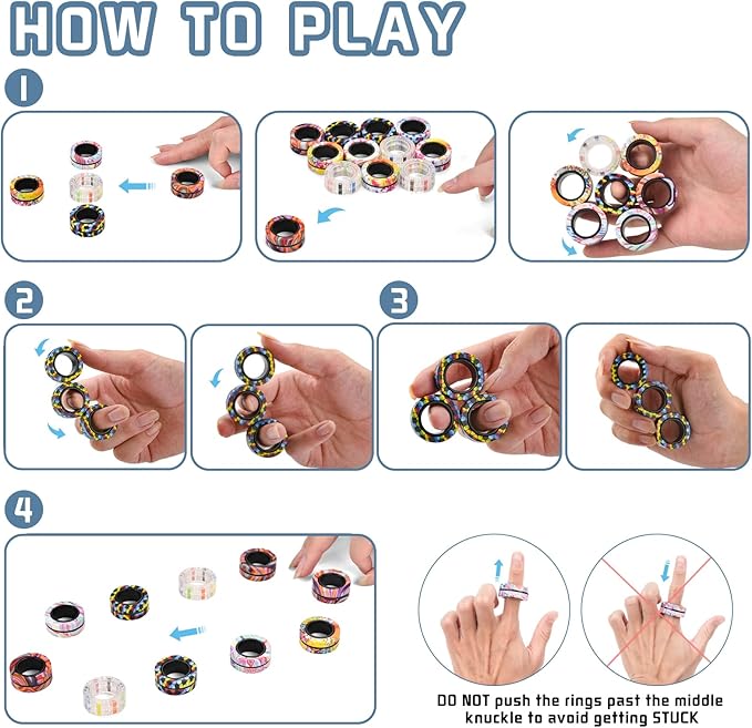 15Pcs Magnetic Adults Fidget Toys Rings,Stocking Stuffers for Kids 8-12