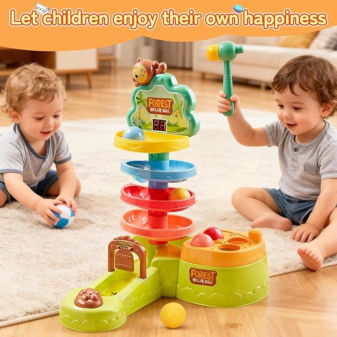 Montessori Ball Drop Toys for Kids, Ball Tracker Toys for Toddlers, Pound a Ball Toys for Toddlers, Shoot Balls Toys for Motor Skills Developmental, Girl Boy Birthday Gift