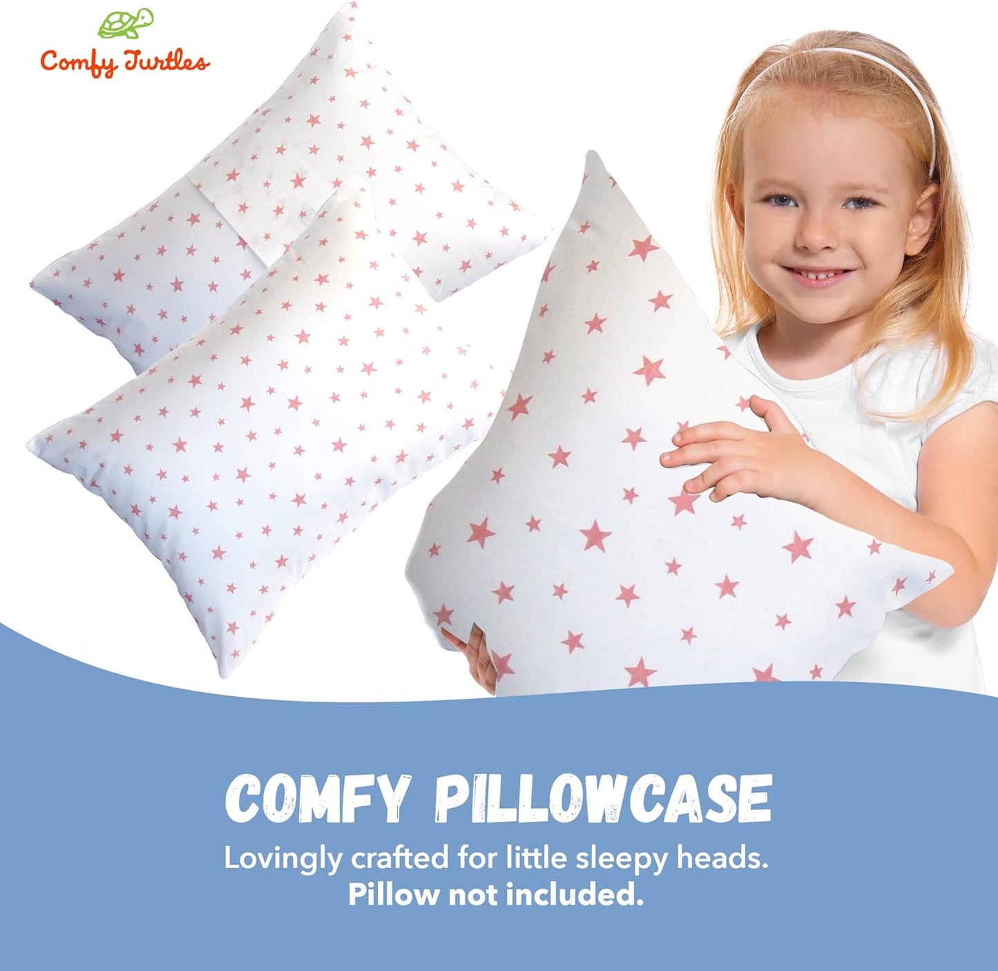 13x18 Toddler Pillowcase Cotton - Toddler Pillowcase Star, White Travel Pillow Case Cover, Toddler Breathable Pillow Case Star - Pink Stars on White