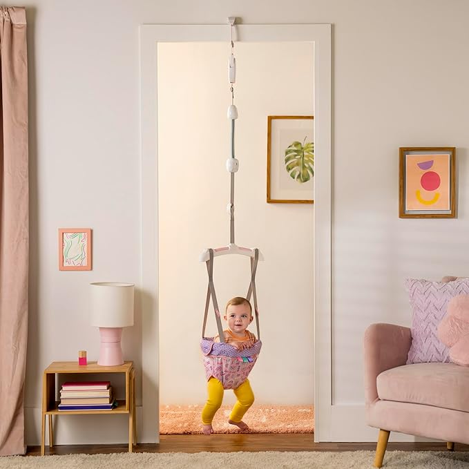 Bright Starts Purple Paradise Door Jumper for Babies 6 to 12 Months or Up to 26 Pounds, Travel Jumper