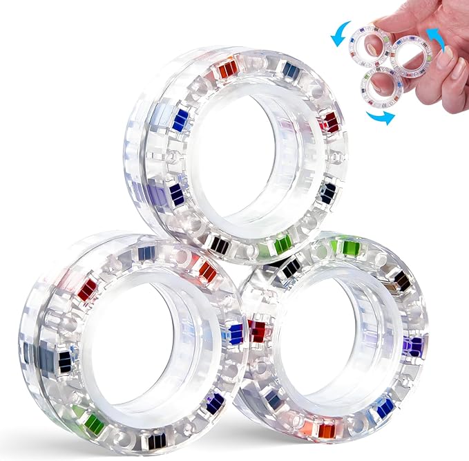 3pcs Magnetic Fidget Spinner Rings Toys for Adult- Anxiety Relief, ADHD Therapy Magnets for Teens and Kids