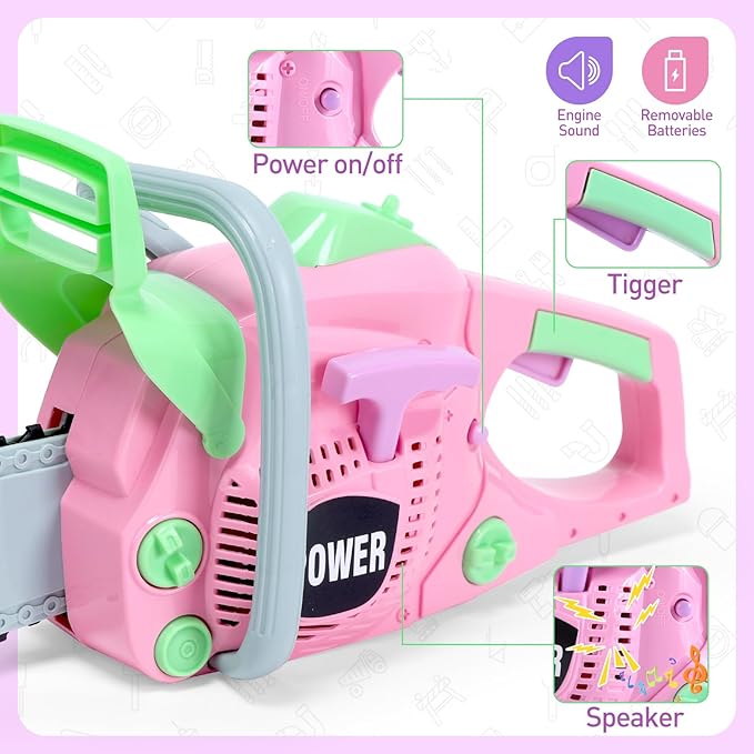 Skirtoy Toy Chainsaw for Kids, Family Day Games Pretend Play Series Kids Tool Set, Outdoor Electronic Chainsaw Toy Tool Set, STEM Preschool Toddler Tool Sets, Gifts
