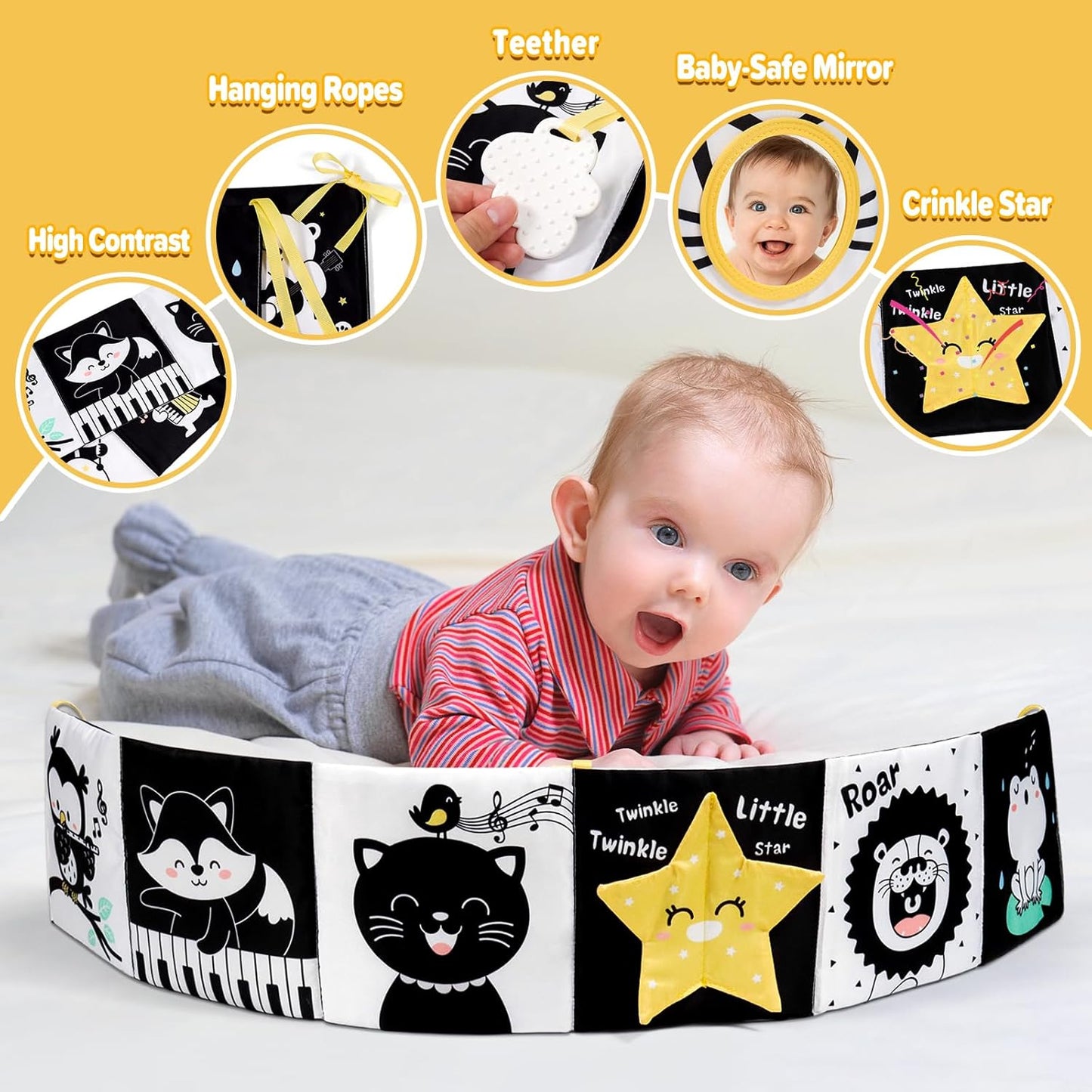 OKOOKO Black and White Baby Book High Contrast Baby Toy 0-6 Months Baby Soft Book Tummy Time Toy Crib Stroller Toy Montessori Sensory Toy Early Education for 0-6 6-12 Months Newborn Baby Infant