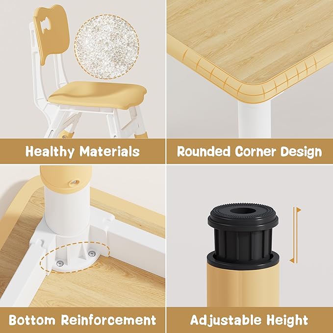 Brelley Kids Table and 2 Chairs Set, Height Adjustable Toddler Desk 31.5" L x 23.6" W and Chair Set, Graffiti Desktop, Classroom/Daycare/Home, Children Multi-Activity Table for Ages 2-8