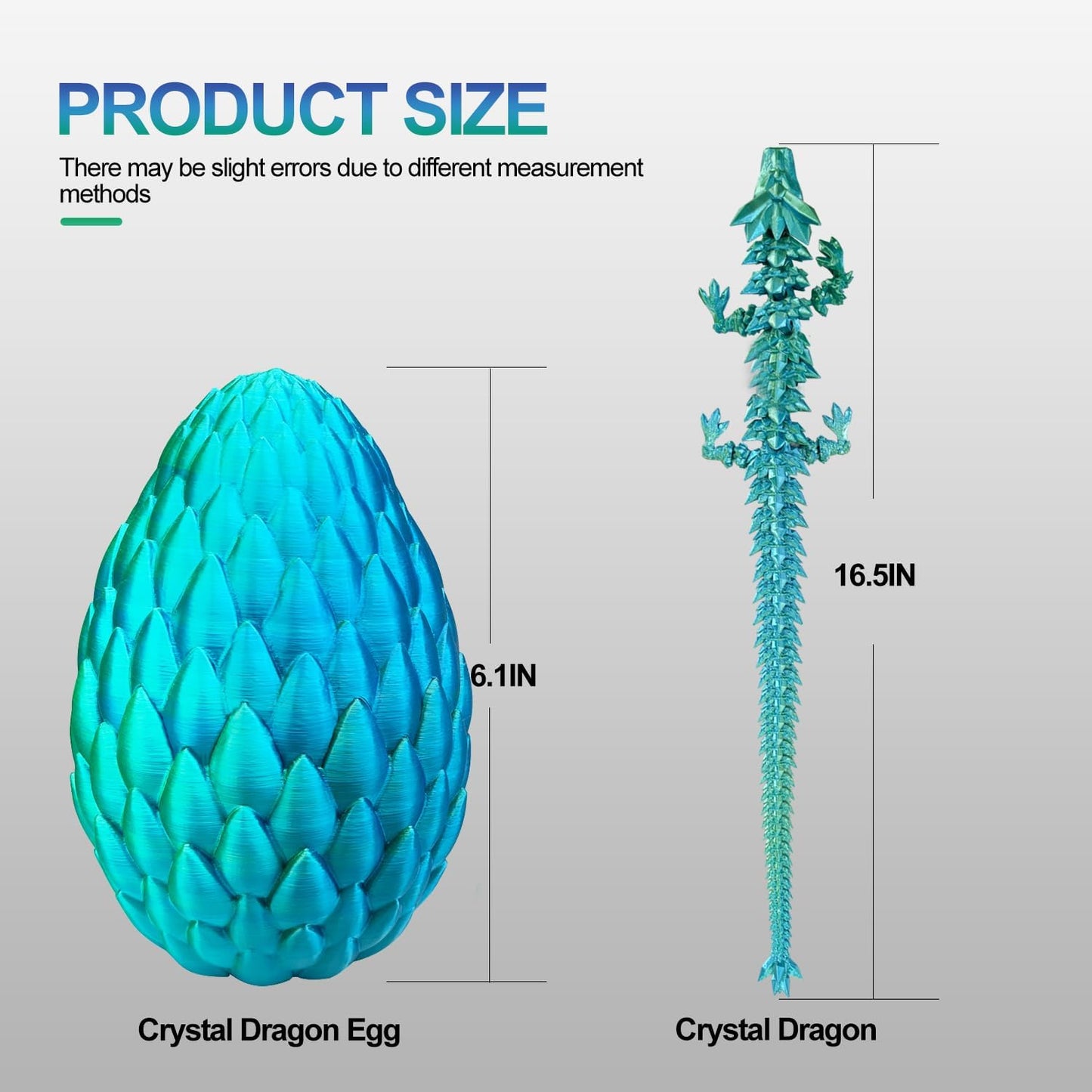 3D Printed Dragon with Dragon Egg 16.5'' Articulated Dragon Crystal Dragon Fidget Dragon Egg Toys Executive Desk Toys (Green, Dragon & Egg)