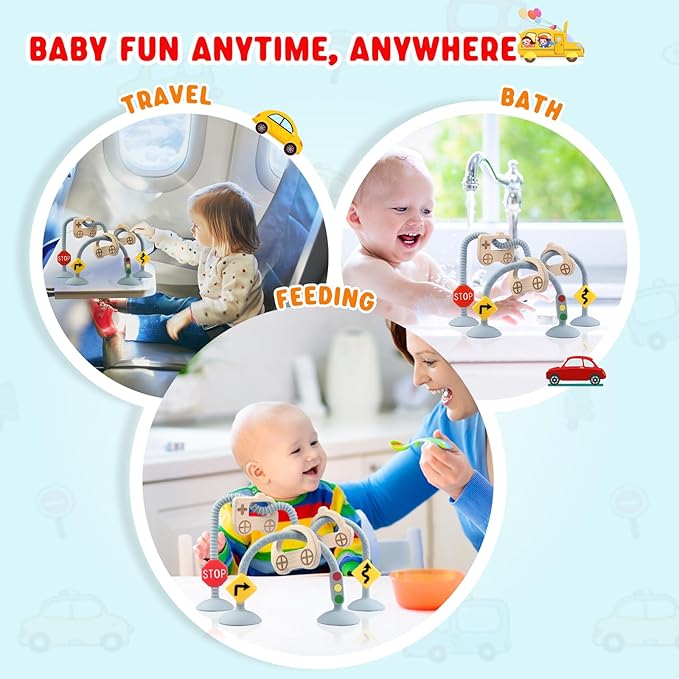 High Chair Suction Toys for Babies 6-12 Months, Suction Cup Toy for Toddlers 1-3, Baby Sensory Montessori Chew Toy for Babies 0-6 Month, Silicone Baby Teething Toys for 12-18 Months