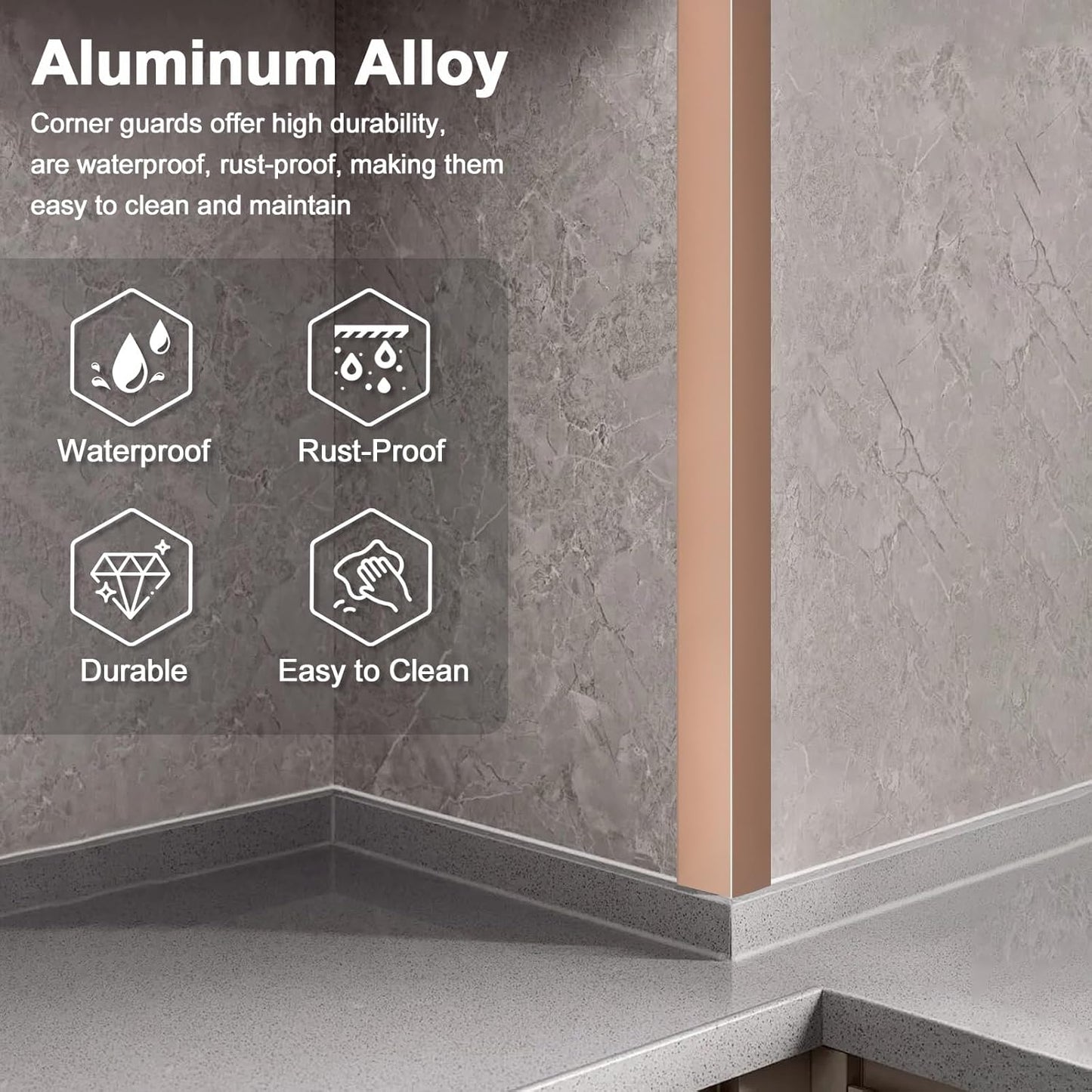 4PCS 45" Aluminum Metal Corner Protectors, Self Adhesive Corner Guards, Metal Wall Edge Protector Strip, Furniture Corner Protectors, Wall Cabinet Baseboard Decoration 45" x 1" (Rose Gold)