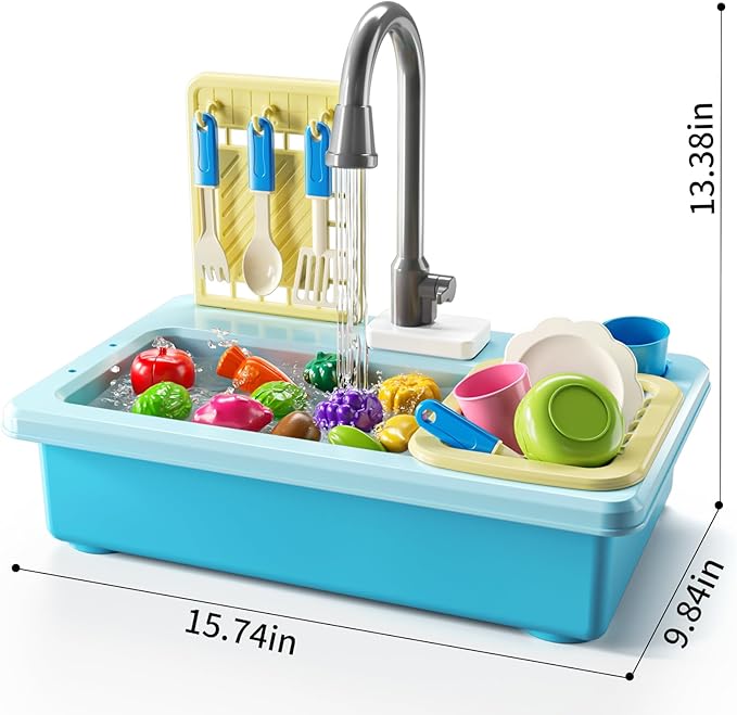 Play Sink with Running Water, Play Kitchen Toys Sink for Kids 3 4 5 6 7 Years Old, Electrical Dishwasher, Color Changing Kitchen Accessories, Dishes Games, Gifts for Toddlers 3-5
