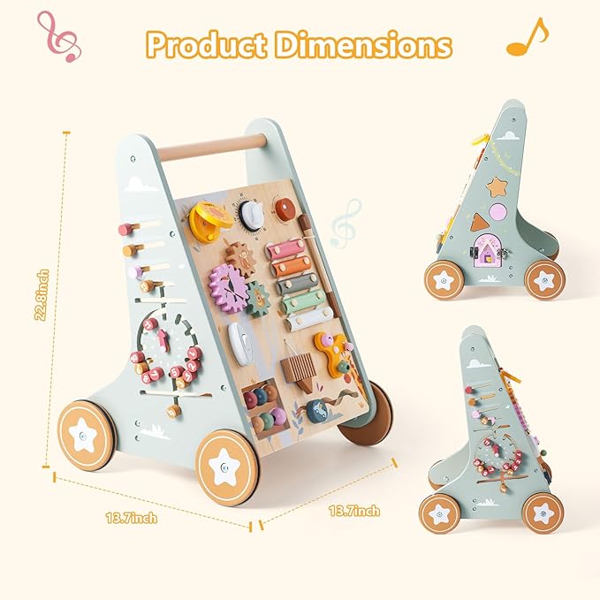 Wooden Baby Walker | Toddler Push Walking Toy with Wheels for Boys & Girls | Learning Walking Aid for Standing & Balance Training | Sturdy Montessori Toy for 18+ Months