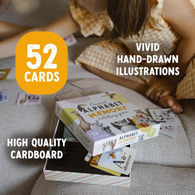 Alphabet Animals Matching Cards for Kids – 52 Durable Memory Cards for Toddlers & Preschoolers, Ages 3+, Fun Educational Game to Improve Focus & Early Learning