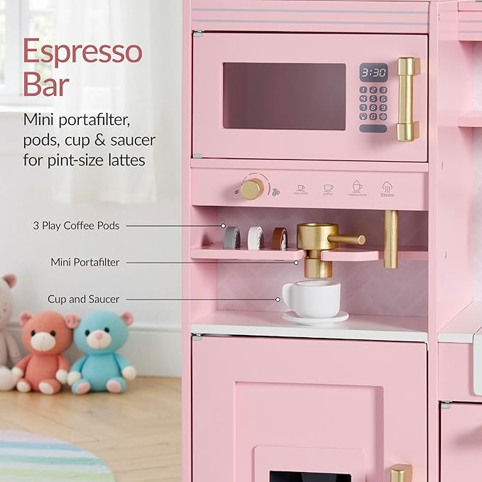 Best Choice Products Pretend Play Kitchen for Kids, Interactive Wooden Toddler Playset with Espresso Machine, Toy Storage, 17 Accessories - Pink