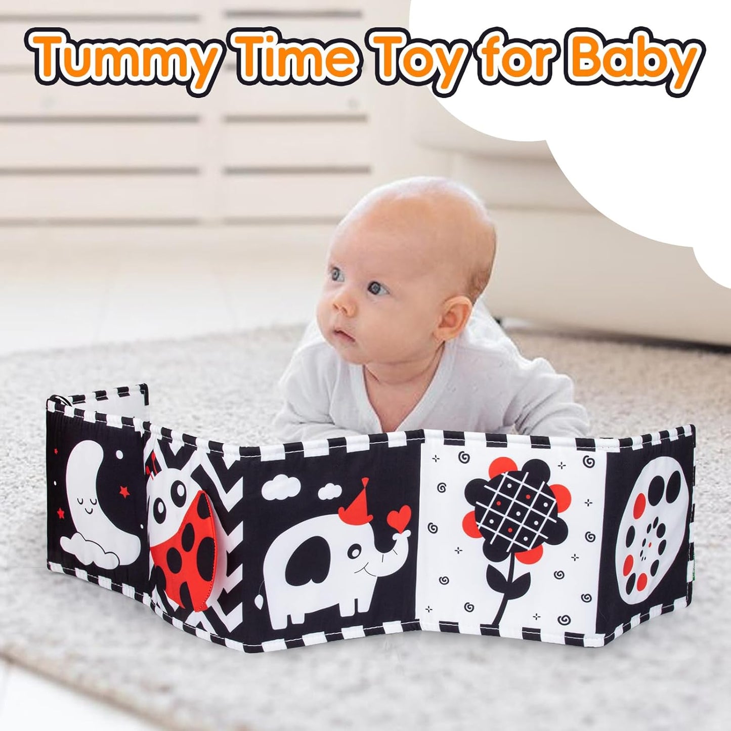 Cawgug Black and White High Contrast Baby Toys for Newborn Brain Development Tummy Time Soft Book Babies 0-3 6-12 Months Montessori Learning Activities Infant and Sensory Visual Stimulation Toys
