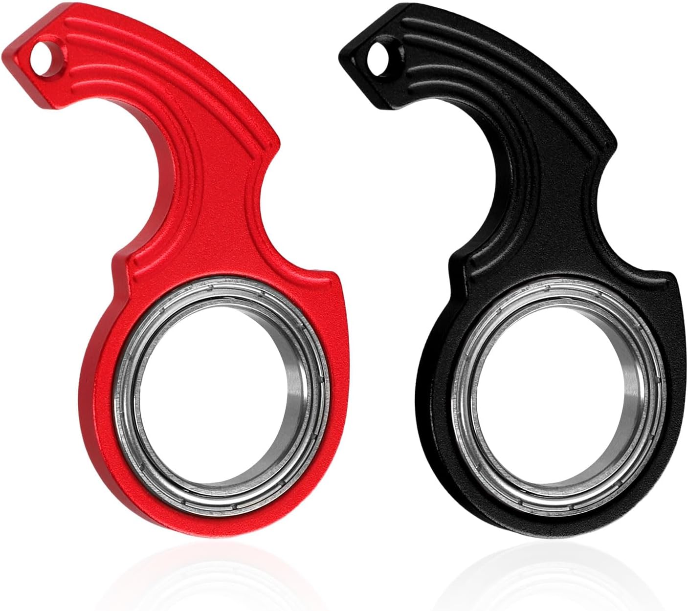 2pcs Key Chain Spinner Toys 0.67" Inner Diameter with 2pcs Key Rings, Finger Fidget Keychain Key Ring Spinner Toy Gifts for Kids Adults Finger Exercising Anxiety Relief (Black, Red)