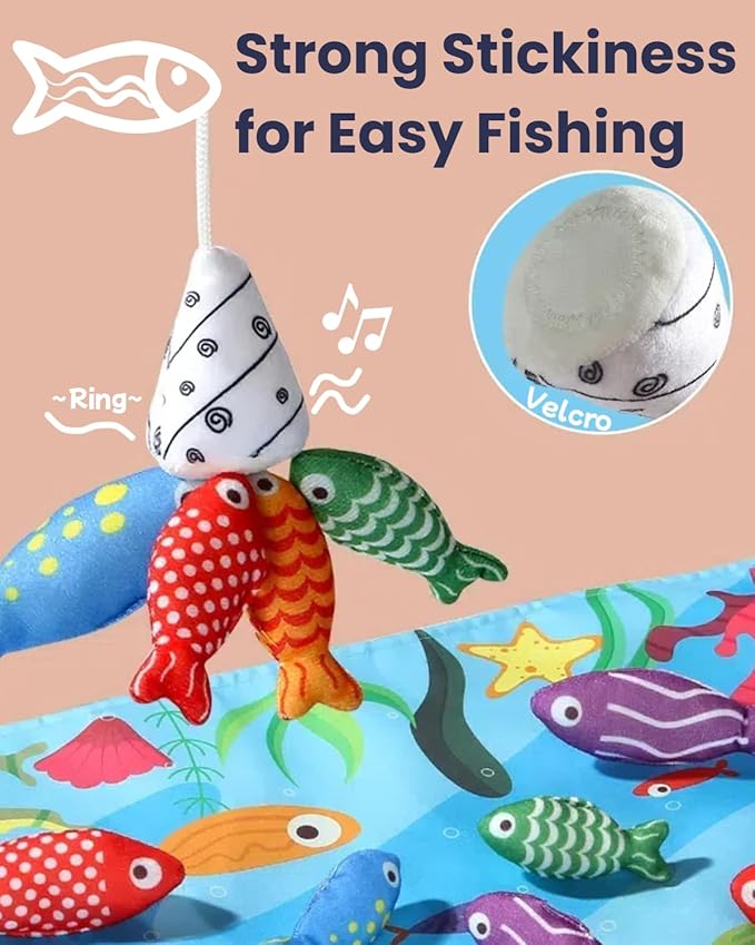 Montessori Toys for 1 Year Old, Cloth Fishing Game for Toddlers 1-3 with Stacking Cups, Baby Boy Girl First Birthday Gift, Color Sorting | Number Counting | Shape Learning