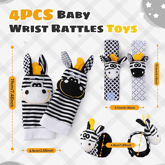 Baby Toys 0-6 Months,High Contrast Baby Toys for Newborn,Black and White Toys,Infant Rattle Socks and Wrist Toy,Newborn Toys 0 3 Months Brain Development,0-6 Months Babies Boy Girl Gift