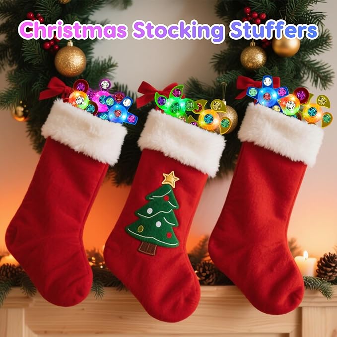 24PCS LED Light Up Fidget Spinner Rings Glow Party Favors Bulk for Kids 4-8 8-12 Christmas Goodie Treat Bags Stuffers Pinata Fillers Carnival Prizes Classroom Treasure Box Toys Birthday Return Gifts