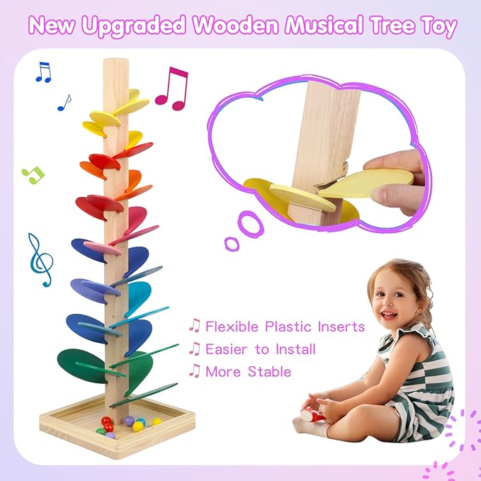 Wooden Marble Run Update Wooden Music Tree for Kids 3+ Years Old,Ball Drop Toy Montessori Toys for 3+ Birthday Gifts for Boys and Girls