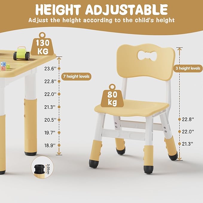 Brelley Kids Table and 2 Chairs Set, Height Adjustable Toddler Desk and Chair Set, Graffiti Desktop, Classroom/Daycare/Home, Children Multi-Activity Table for Ages 2-8