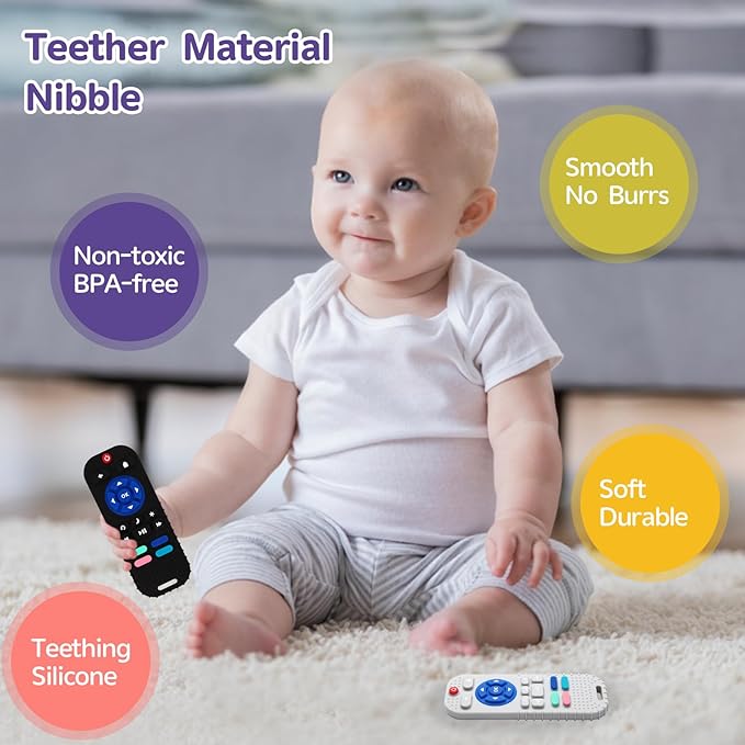 Hooku 2 Pack Silicone Teething Toys for Babies 0-6 Months, Teethers for Babies 6-12 Months, Remote Teether for Baby, Sensory Toys for Babies, Baby Chew Toys