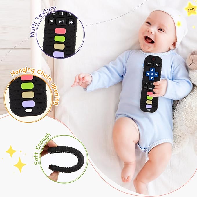 Hooku Silicone Teethers for Babies 0-6 Months, Teething Toys for Babies 6-12 Months, Baby Remote Control Toy, Infant Toys 0-3 Months, Sensory Chew Toys, Toddler Newborn Baby Girl Boy Gifts