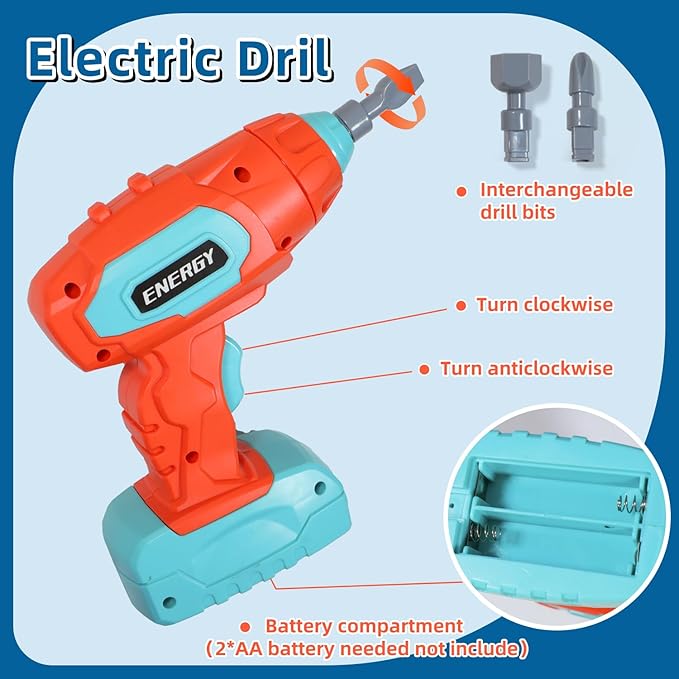 Kids Tool Set with Drill,120Pcs Toddler Tool Set with ToolBench,Montessori Toy for 2+Year Old,Educational STEM Construction Toys for Ages 2-4,Pretend Play Toddler Toys 3-5 Year Old Birthday Gift