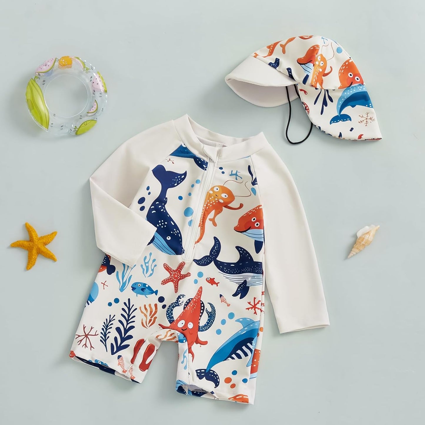 Hnyenmcko Baby/Toddler Boy Rash Guard Swimsuit Long Sleeve One Piece Zipper Swimwear Sunsuit Infant Bathing Suit Beachwear